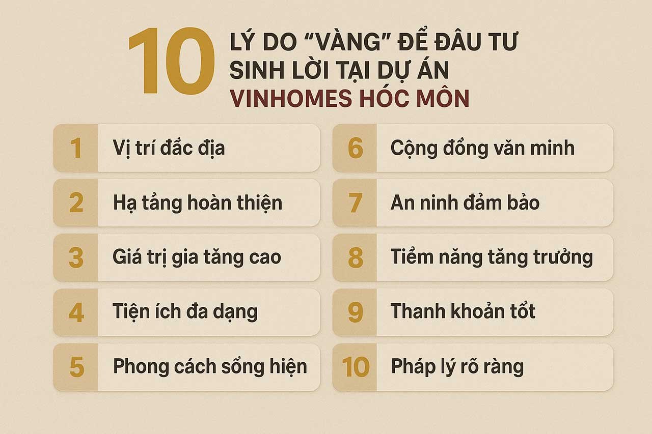 10 lý do vàng để đầu tư mua Vinhomes Hóc Môn
